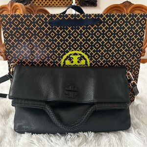 Tory Burch McGraw Pebbled Leather Crossbody With Braided Handle.